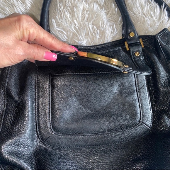 Tory Burch Amanda black pebbled leather double handles w shoulder strap hand bag - Picture 5 of 16